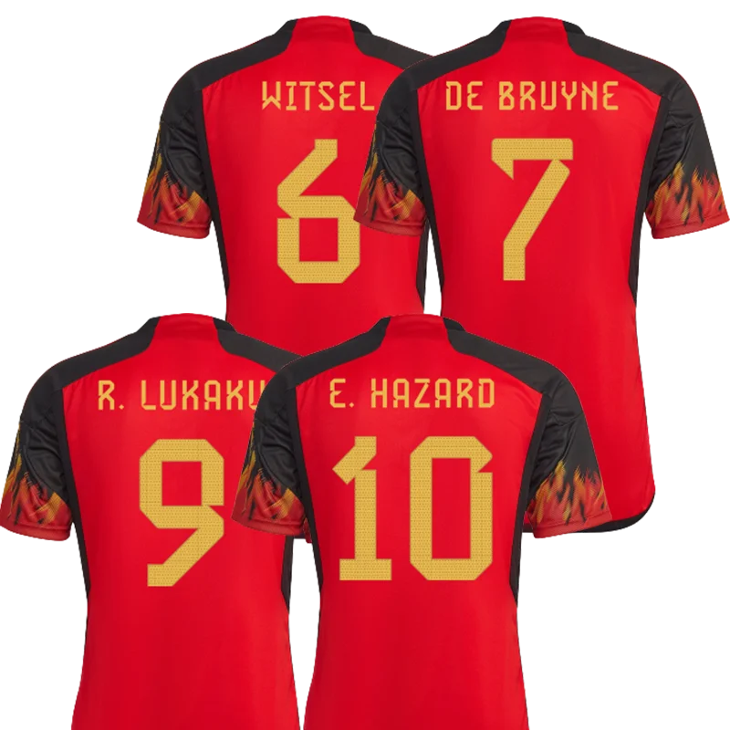 Belgium National Red 22 23 New Jersey for Children Football Jersey 7 De  Bruyne 9 Lukaku 10 Hazard Sport Soccer Outfit T Shirt Shorts and Socks Kids  Quick Dry Breathable Football Jersey : : Fashion