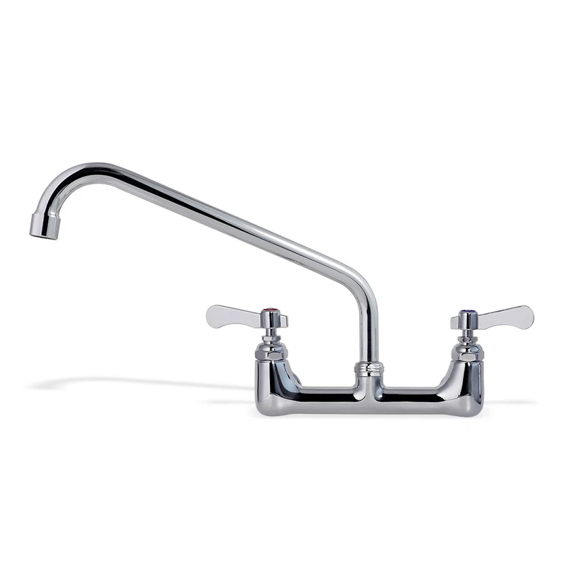 Commercial Kitchen Dual Hand 304 Stainless Steel Brass Kitchen Sink Tap Faucet Cold Hot Spring Mixer Tap Deck Mounted Basin Taps factory