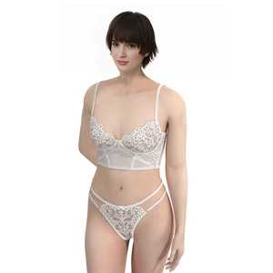 Women's Sexy Lace Embroidery Lingerie Set Hot Bra and Panty with Sequined Decoration and Ruffles Femme Lingerie