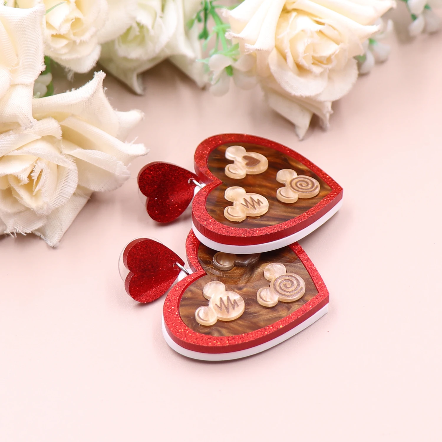 ERS843ER1819 Top fashion CN Drop Chocolates Mouse Head Heart Valentine's Day Acrylic earrings Jewelry for women manufacture