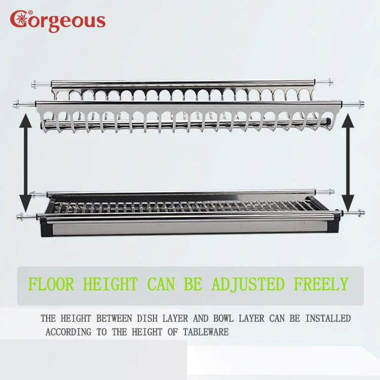 2 Layer Over the Sink Kitchen Organizer Roll up Built in Holders Cabinet Drainer Plates Dish Drying Rack Stainless Steel MIRROR
