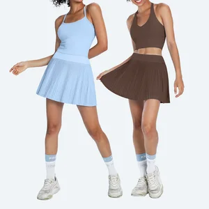 Custom Logo GYM Fitness Two Pieces Short Slim Sport Wear Elegant Yoga Golf Pleated Skirt Women Tennis Skirt Set for Girls