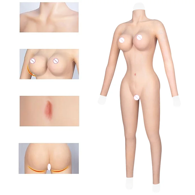 Nine-point Conjoined Body Silicone Boobs Bodysuit With Arms Realistic Male to Female C Cup Fake Breast Forms