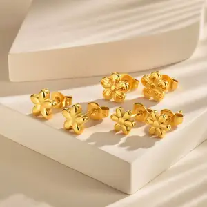 Sweet Style Small Flower Stud Earrings Stainless Steel Gold Plated Women Girls Stud Earring Hypoallergenic Jewelry