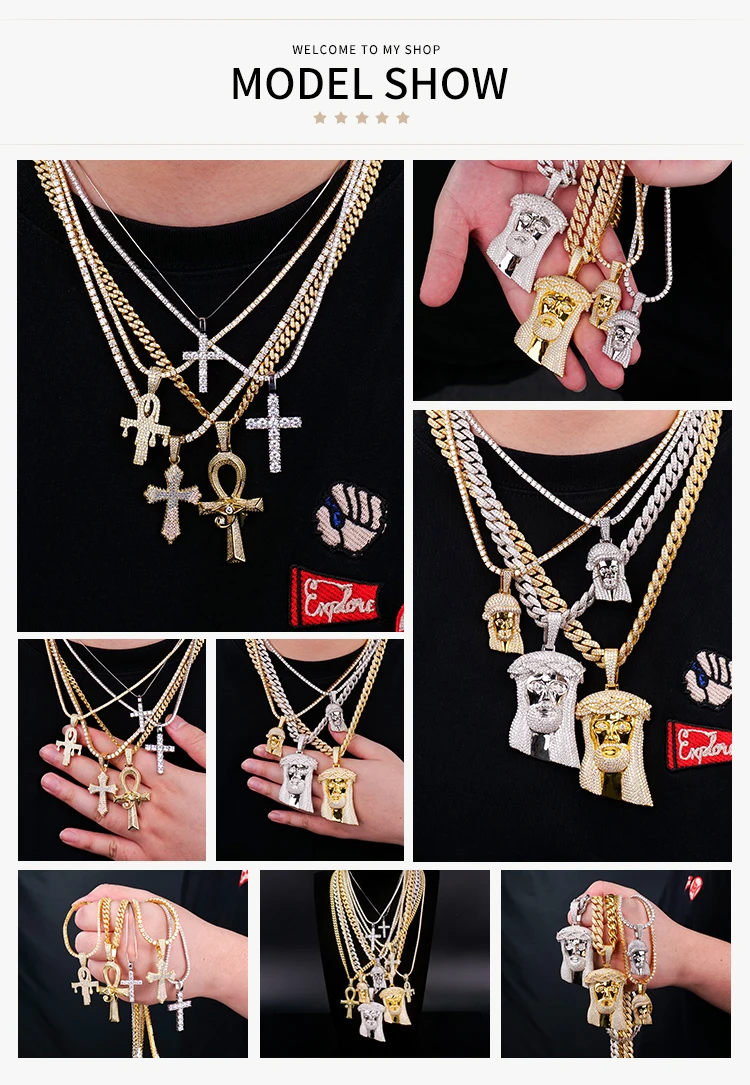 High quality hip hop men jewelry custom 925 silver jesus cross ice out chain necklace vvs mossanite moissanite diamond pendant