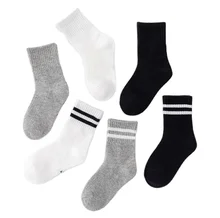 Classical Fashion Black White Grey Plain Stripes Children Socks Custom Crew Cotton Unisex Sport Socks for Kids Wholesale