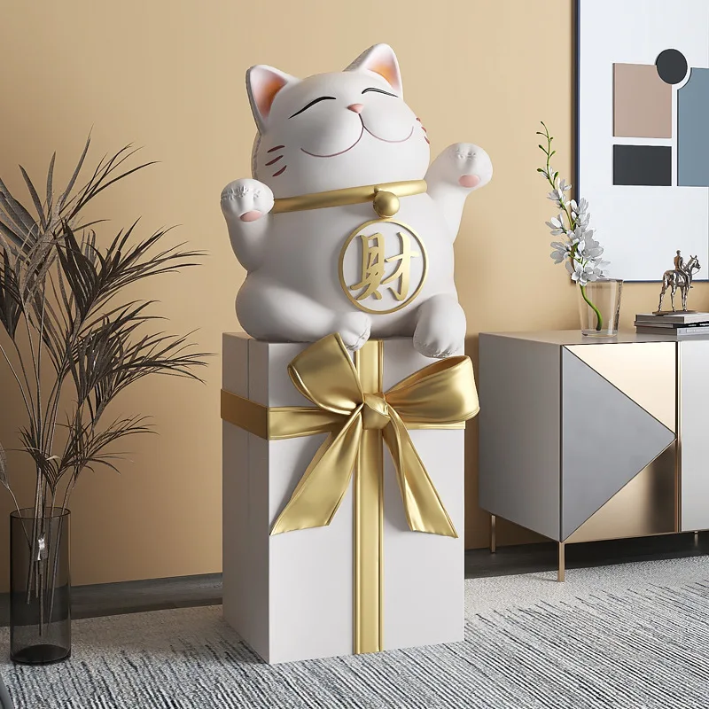 Hot Sale Fortune Cat Statue Sculpture Floor Ornaments For Living Room