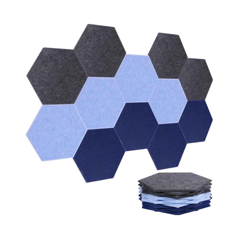 Large 12-Pack 14x12x0.4 Inches Self-Adhesive Hexagon Acoustic Panels Modern Design Wall Soundproof Dampening for Bedroom Walls