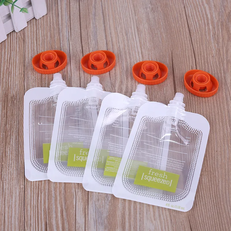 Transparent Babies Food Carrying Pack Bags With Spout For Organic Food