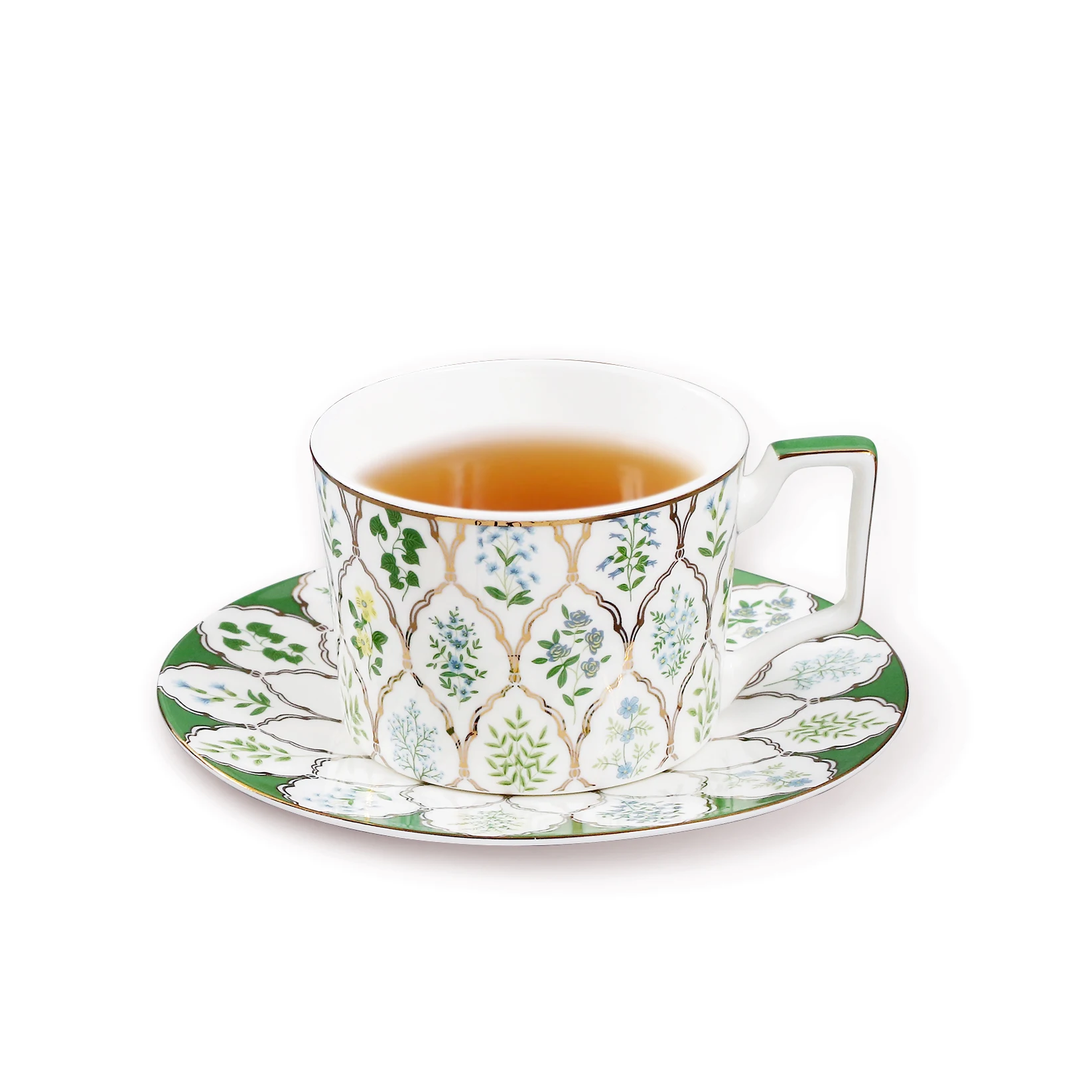 New Eden Style Series Set 2 Cup and Saucer, Ceramic Bone China 220ml Tea Set, Coffee Cup, Espresso, Tea Cup