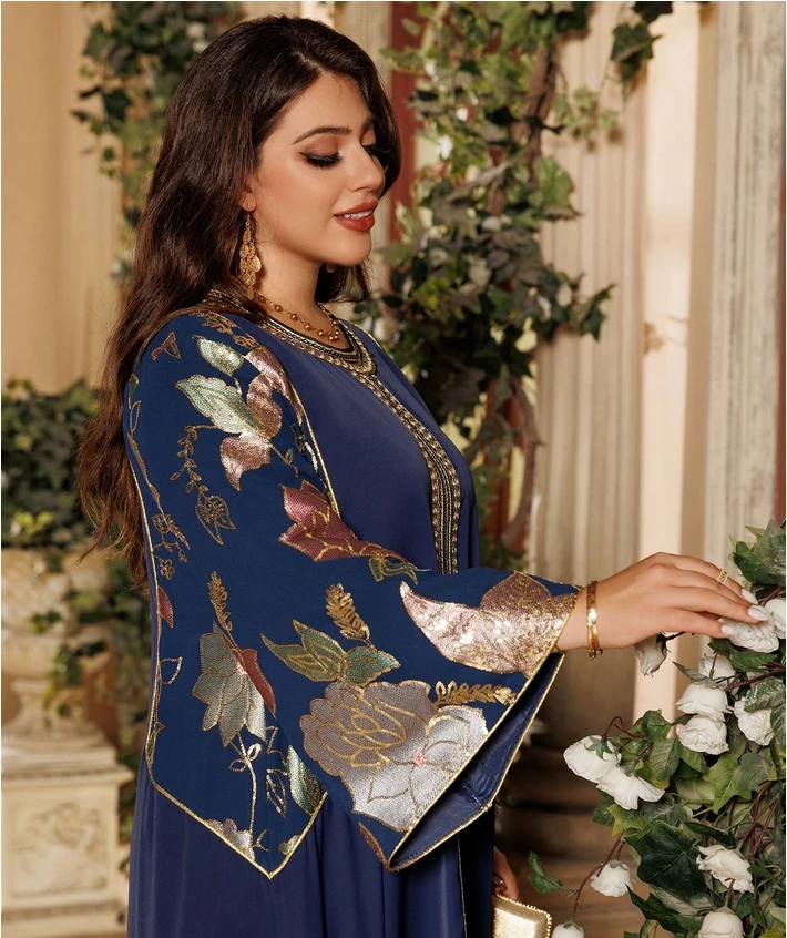 glitter abaya dress A-203 Middle East Eid Al-fitr Islamic Evening Iraq Close Sequin Diamond Muslim Dress Ladies thin straps