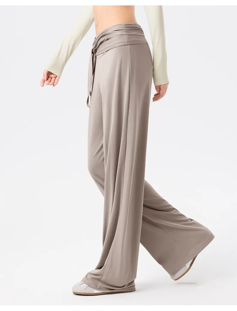 Women Wide Leg Yoga Pants Breathable Viscose Modal Draped Loose Fit Detachable Waistband Casual Lounge Trousers — detail