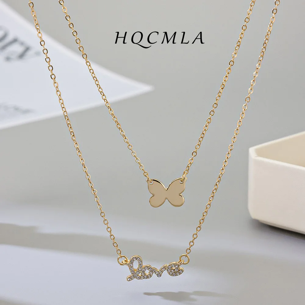 Europe United States Simple Personality Love Butterfly Folding Alloy Pendant Necklace for Women Cute Wholesale Manufacturers