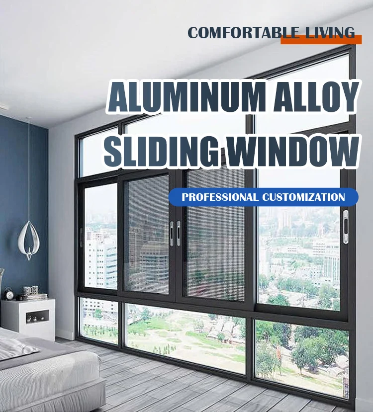 Aluminium Windows Sliding With Mosquito Net Black Double Glazed ...