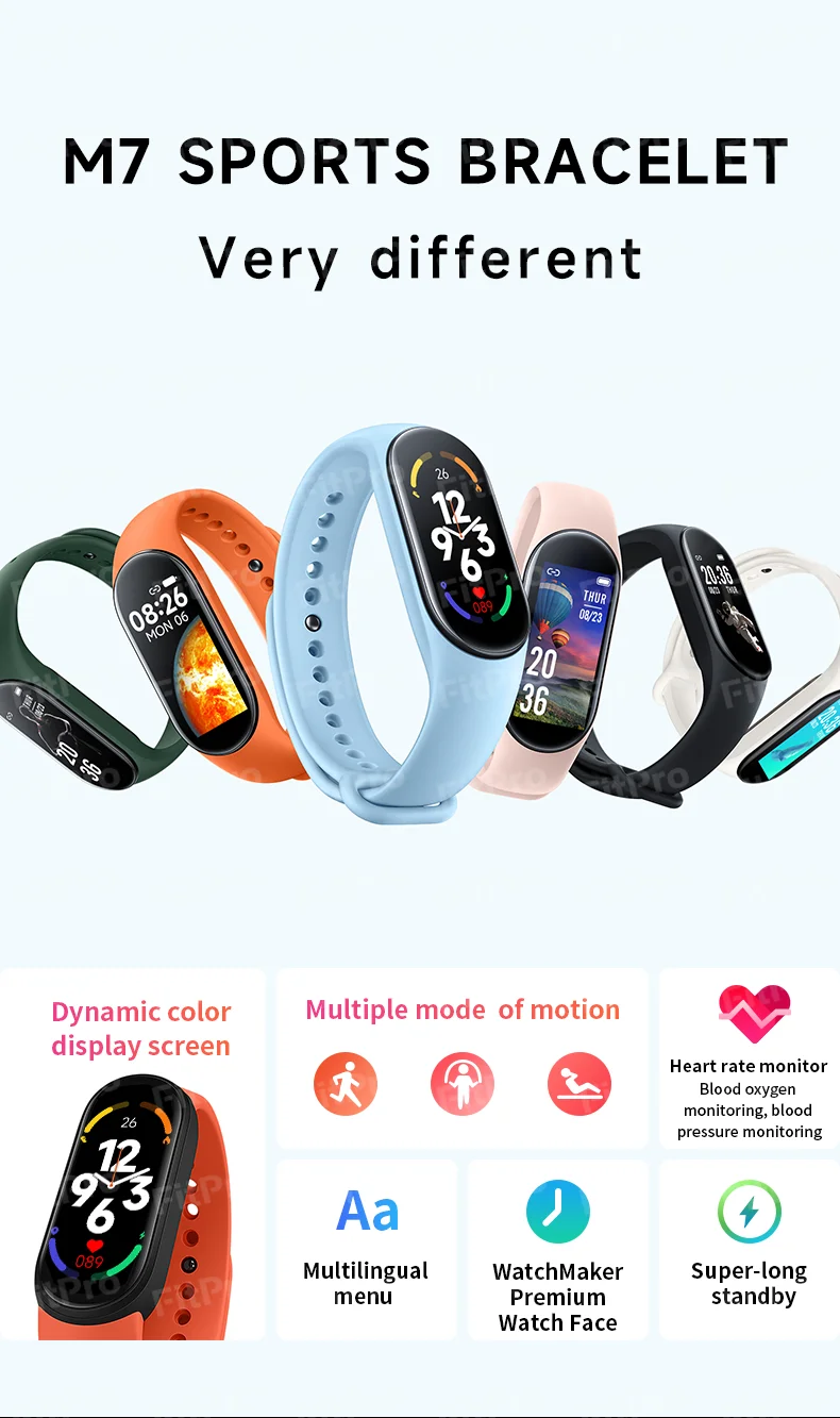 M7 Band Fitbits Fitness Tracker Step Monitor Waterproof Activity Tracker Wristband Reloj Smart Watch M3 M4 M5 M6 Sports Bracelet