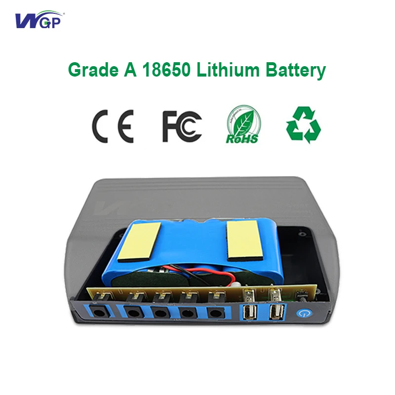 WGP Rechargeable 18650 Battery Multiple Outputs USB DC 12V Power Bank for Fiber Router Modem Mobile Phone DVR Digital Camera