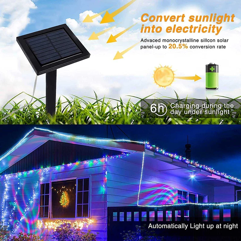 72ft 200 LED 8 Modes Outdoor String Lights Waterproof Solar Fairy Lights Christmas Solar String Lights for Garden, Patio, Fence