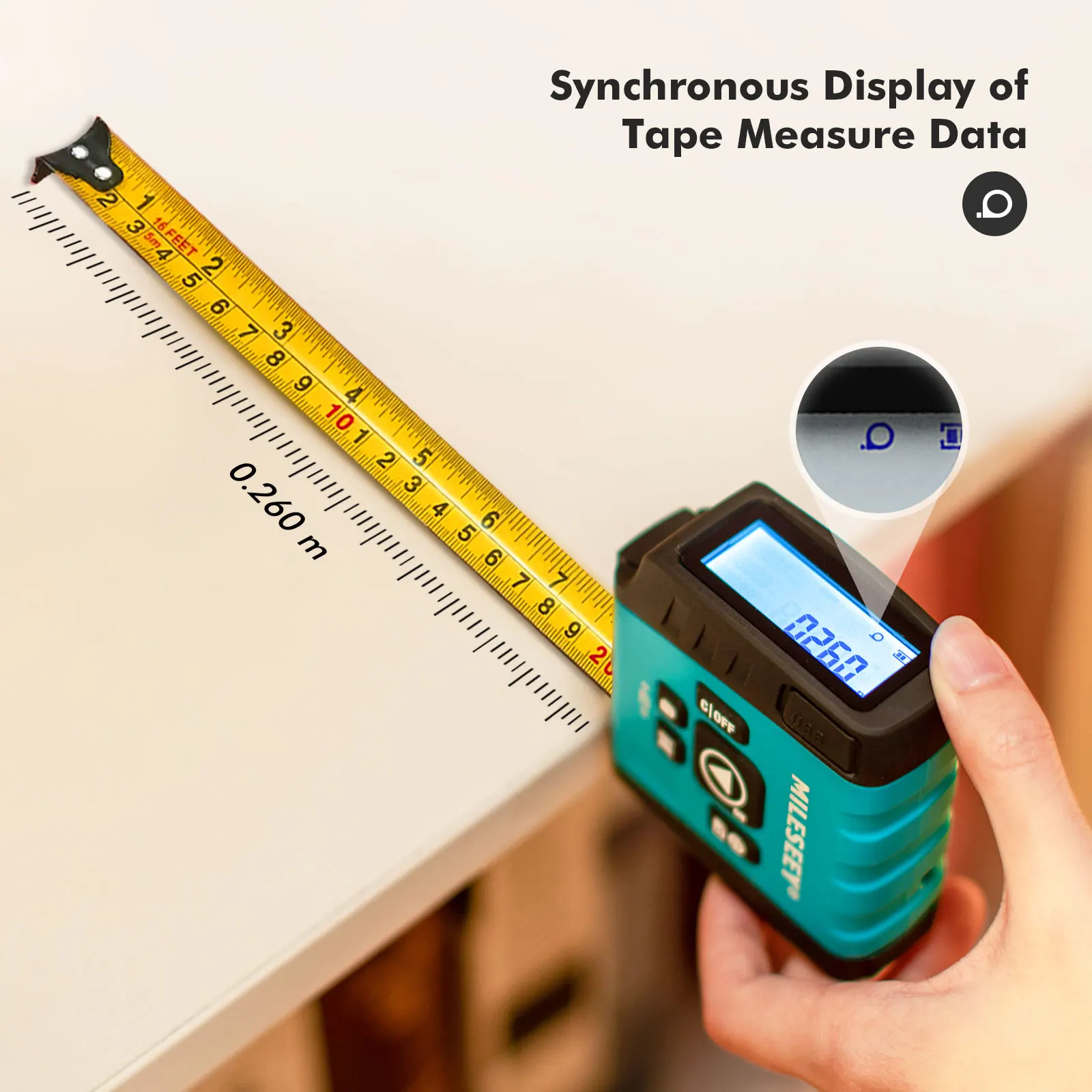 Mileseey DT20 Custom Logo 3 in 1 Smart Waterproof Round Mini 5M Retractable Digital Distance Meter Measuring Laser Tape Measures