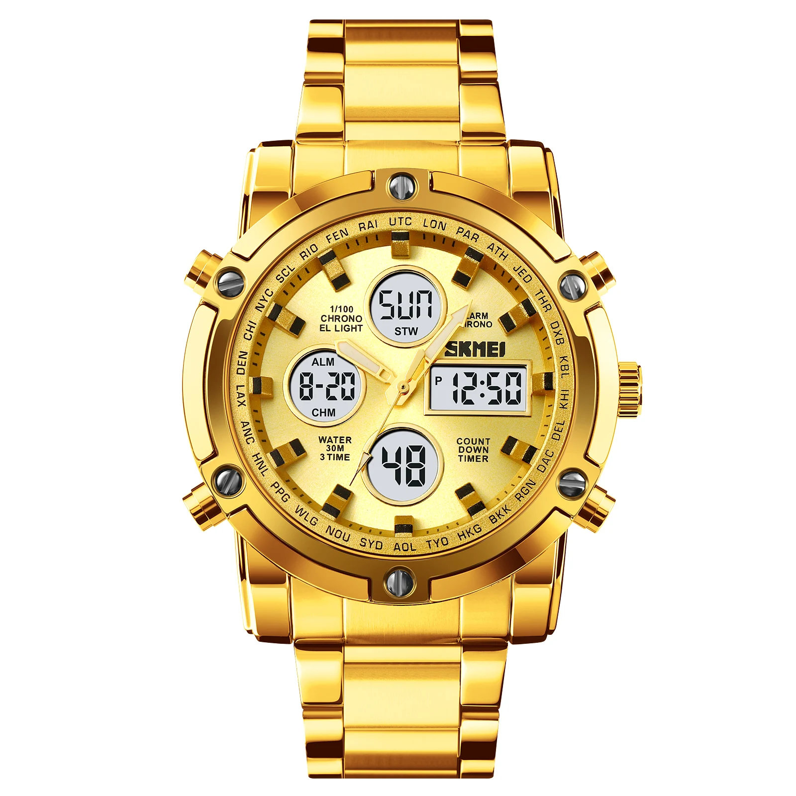 SKMEI 1389 Top Brand Luxury Steel Analog Digital Watches Original Men Wrist  Black Dual Time Sport Watch Water Resistant Reloj