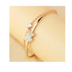 Loftily Dainty Tarnish Free Real Rose Gold Plated Zirconia Butterfly Jewelry Stainless Steel Chain Bracelets Women