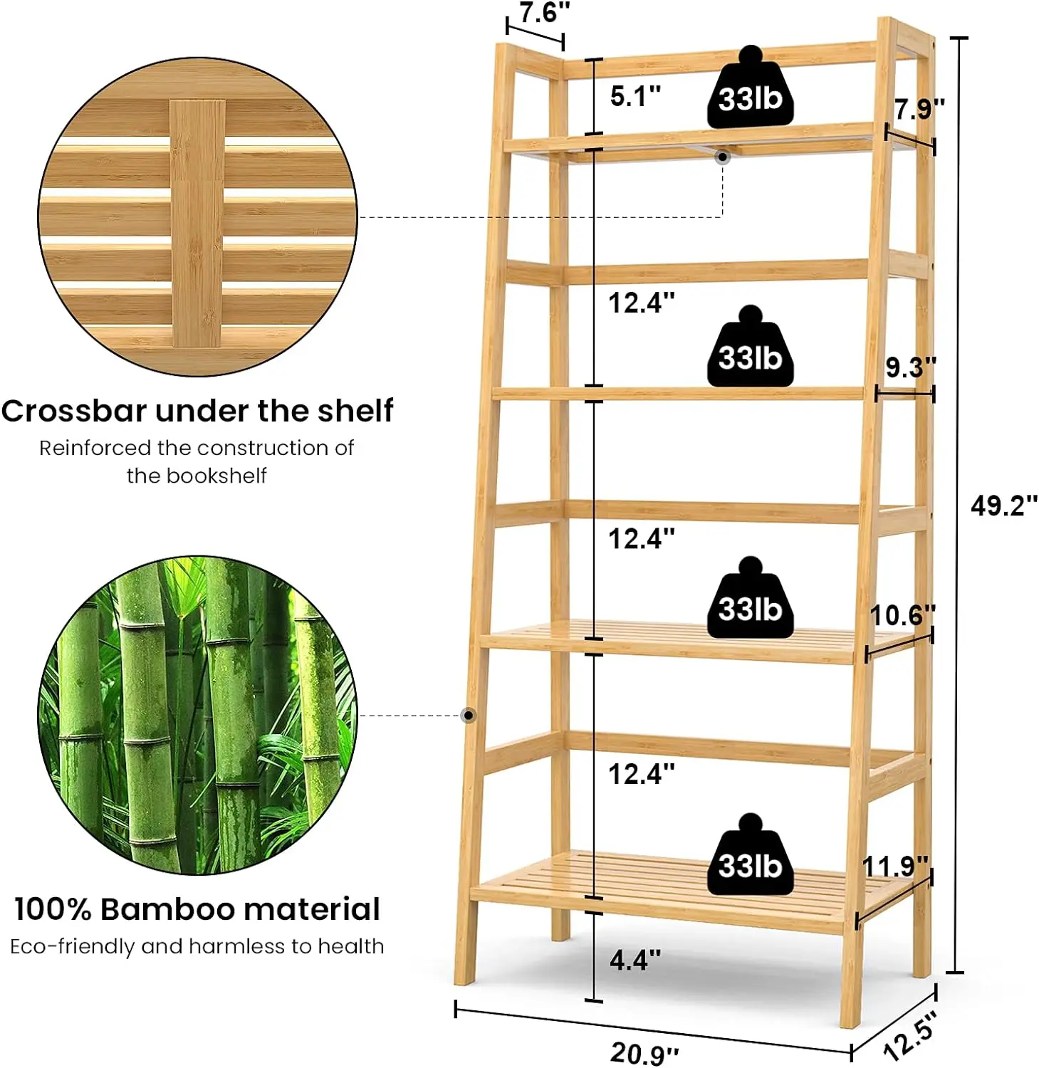 Freestanding Open Bookcase Book Shelf Bathroom Storage Shelves Unit Plant Stand Bamboo Bookshelf 4-Tier Ladder Shelf