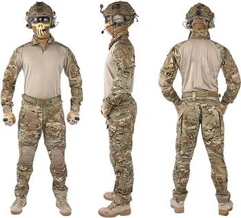 Men's Fishing Lightweight Waterproof Hiking Tactical Camouflage Combat Shirt 1/4 Zipper Long Sleeve Camo T Shirt Pants Uniform