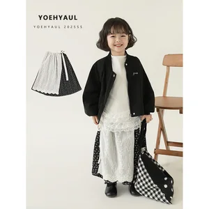 YOEHYAUL CD2262 New 100% Cotton Girl Skirt Pastoral Style Girl Floral Long Skirt Embroidered Bib Skirt Girl Knee-length Skirt