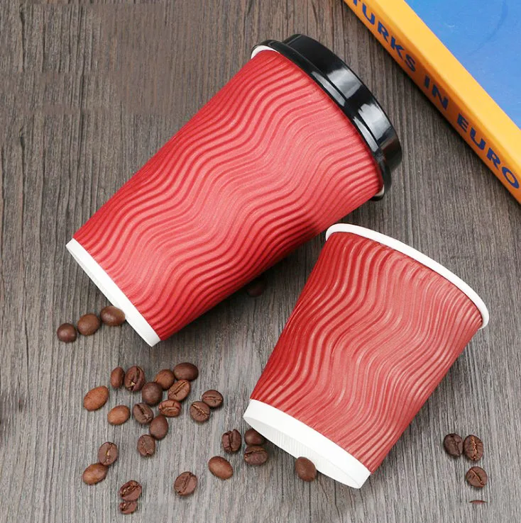 Take Away Disposable Custom Printed 8oz 10oz 12oz 16oz 20oz Red Brown Kraft Coffee Ripple Double Wall Paper Cup