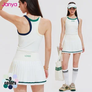 Janya Women's Golf Pickleball Wear 2-Piece Sets Quick Dry Breathable Color Blocking Gym Yoga Top Set Pleated Tennis Skirt Set