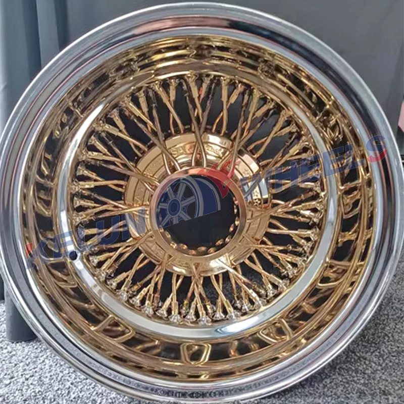 Dayton 13x7 Triple Gold Wire Wheels for Classic Cars - Durable
