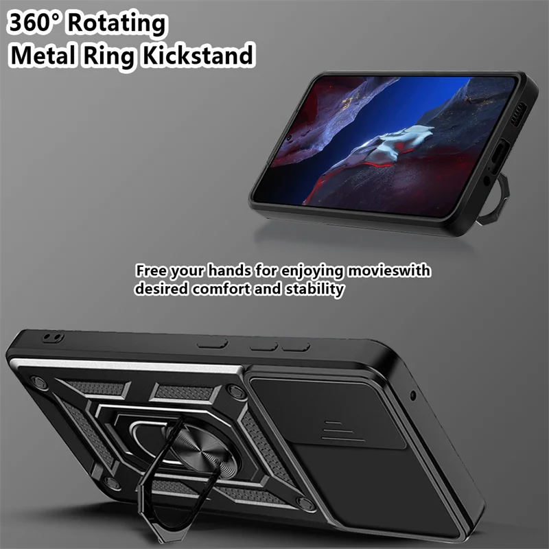 Military Grade Slide Cover Camera Protection Armor Case for Google Pixel 8 Pixel 9 Pro 8A 7A 7 Ring Stand Case