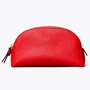 Custom Logo Saffiano Leather Red Makeup Bag Mini Travel Make up Pouch Women Small Cosmetic Case