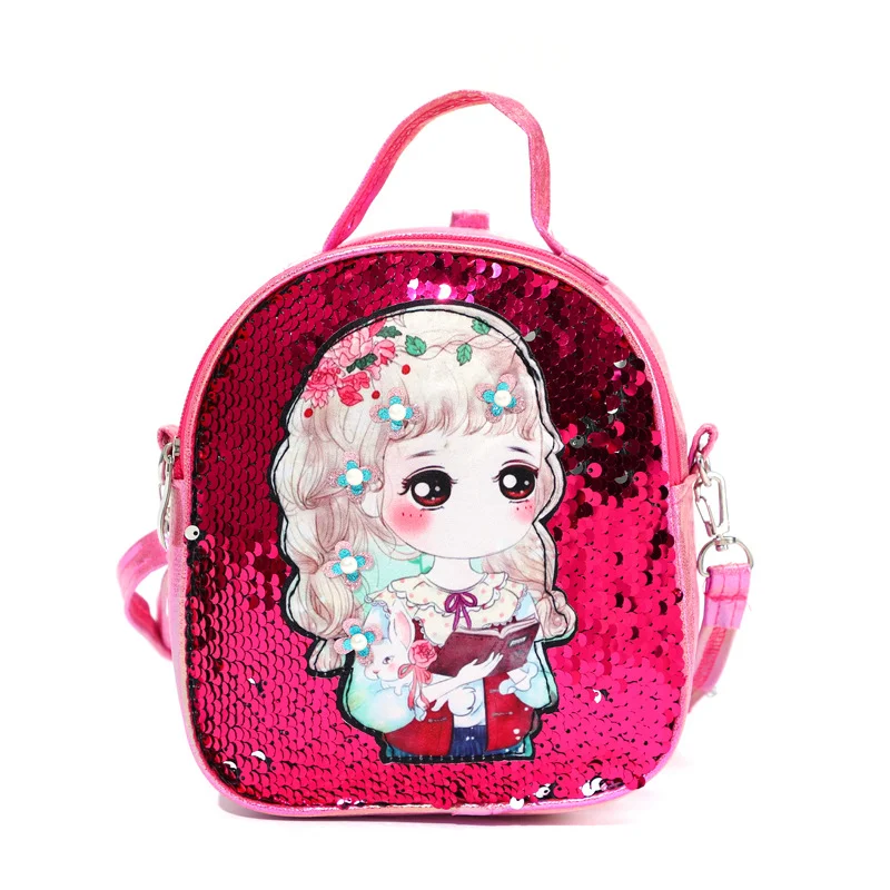 Custom kids backpack school bag Wholesale 2021 New Flash Cartoon Cute Girl Backpack Pu Children's Sequined School Bag
