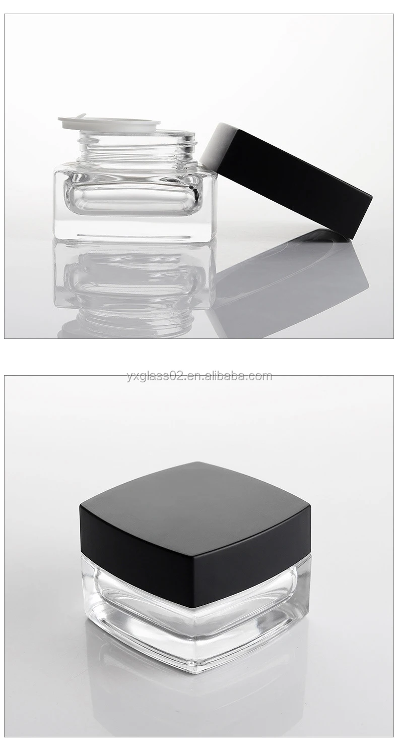 Square cosmetic glass bottle packaging cosmetic set lotion toner serum jar skincare packaging glass container details