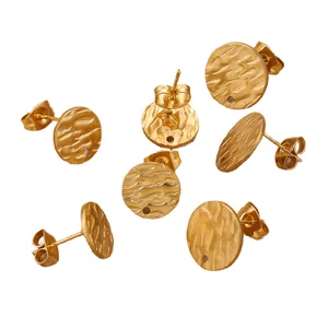 Handmade 18K Gold-Plated Stainless Steel DIY Jewelry Earrings Accessory Original Irregularly Embossed Round Stud Holes 5mm Size