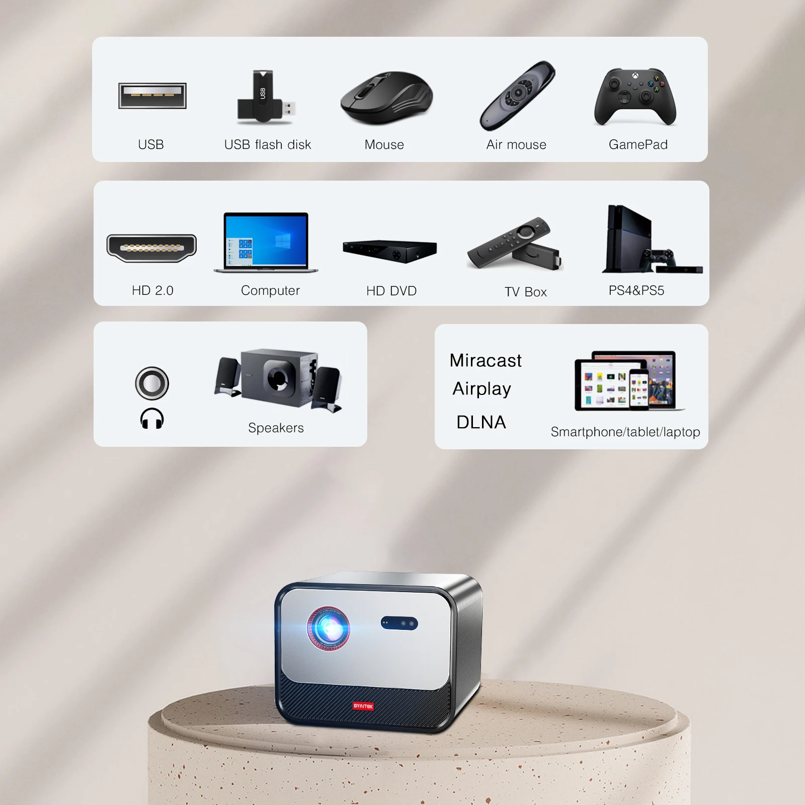 BYINTEK R80 19Years 3D 4K LED DLP Android Wifi Real Full HD 1080P Smartphone Tablet for Home Theater Outdoor Beamer Projector