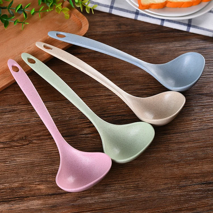 1pc Beige Plastic Soup Ladle With Wheat Straw Long Handle, Perfect For  Serving Soup, Kitchen Utensils