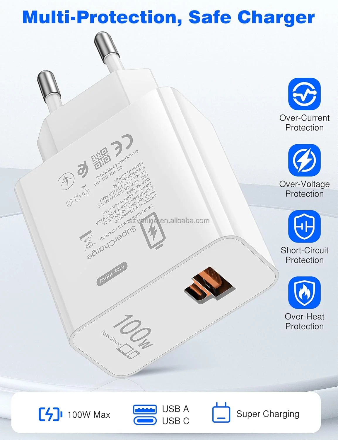 EU 100W Supercharge Type c Fast Charger for Huawei Honor 200 Pro 200 Lite  Magic7 Lite 100W USB-C PD Charger USB C Cable