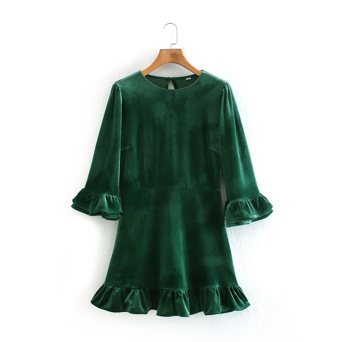 Green Color Flare Sleeve Crew Neck Fashion Design Women Casual Velvet Dress  With Ruffles - Buy Velvet Dress,Dress Women,Casual Dress Product on  Alibaba.com