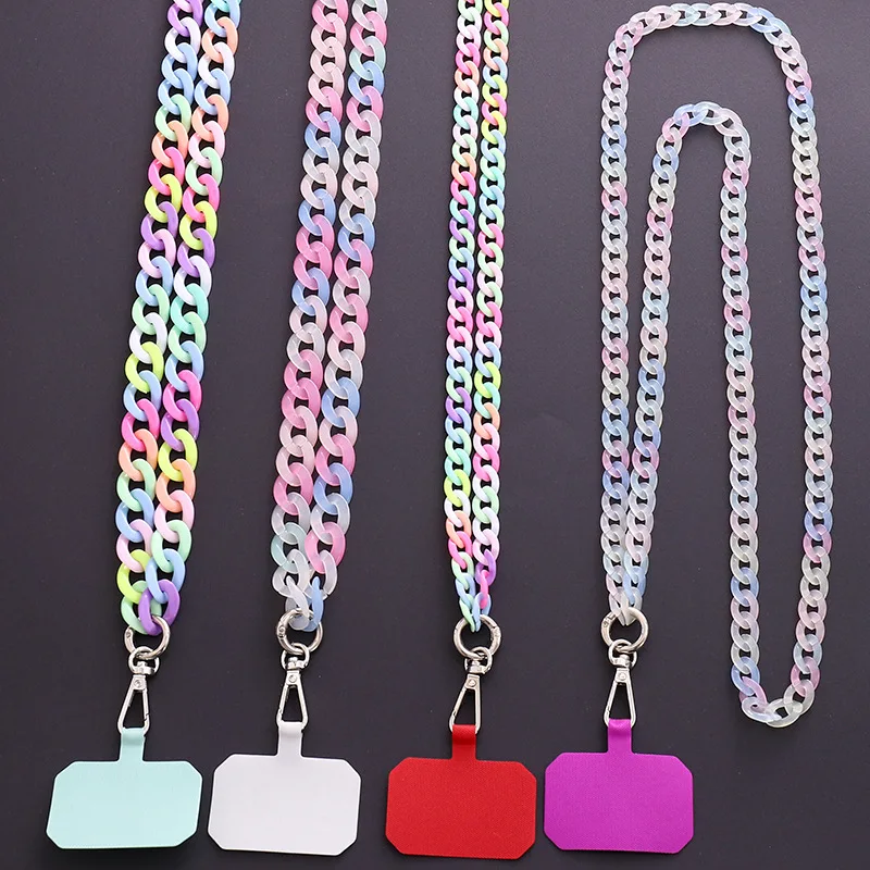 Luxury 120cm Candy Color Acrylic Crossbody Chain Patch Clip Necklace Lanyard Mobile Phone Case Anti-drop Rainbow Chain Strap