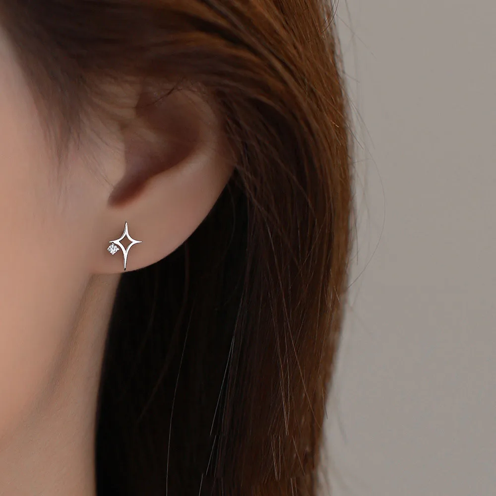 Crystal Zircon North Star Hollow Star S925 Sterling Silver Stud Earrings for Women Jewelry Accessories YB-XY-425