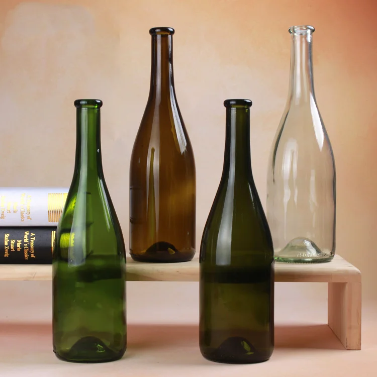Custom Empty Mini Small 187 375 750 Ml Burgundy Cork Neck Cheap Champagne Wine Glass Bottles