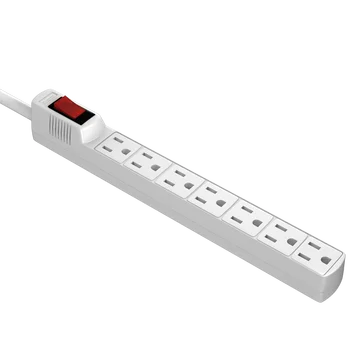 cETL Listed White Power Bar Surge Protector  Braided 6-Foot Long Extension Cord 7 Outlets 15A 125V 1875W Power Bar For Home