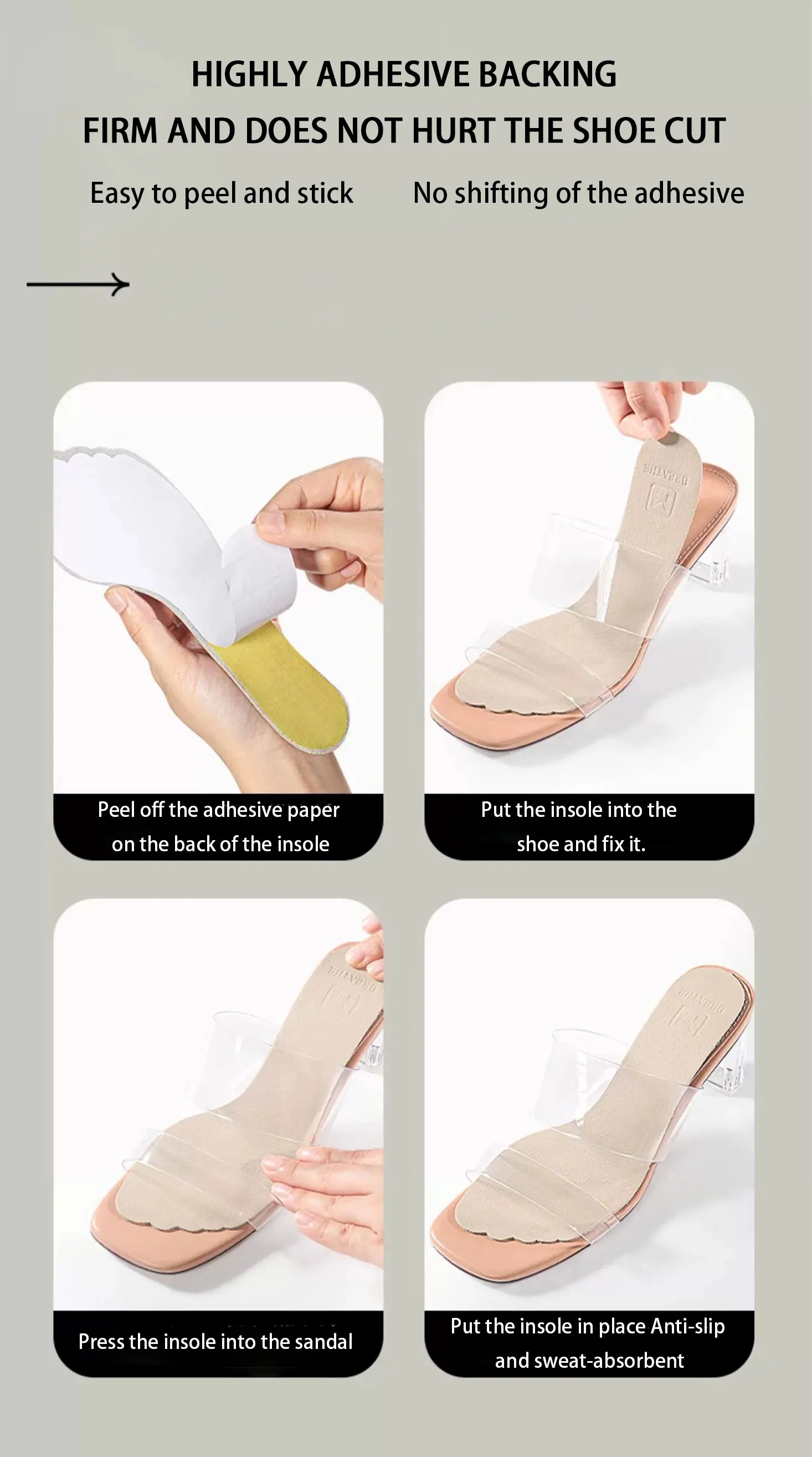 Leather Summer Sandal Replacement Insoles Self Adhesive Pads