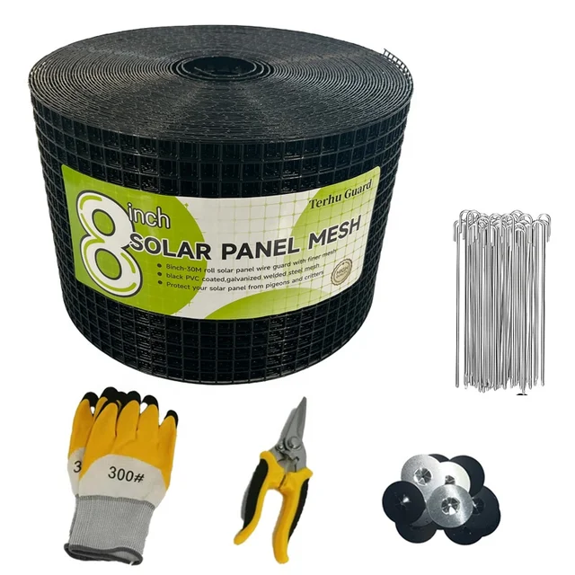 CE Squirrel Guard for Solar Panels Pvc Coated 1.3mm 8''x100ft with 60 Clips Solar Panel Debris Accumulation Interception Mesh