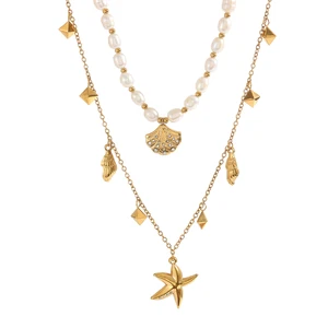 2026 New Style Classic Baroque Pearl Necklace for Women Charm Zircon Sea Star Shell Pendant Stainless Steel Beads Chain