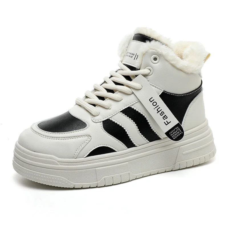 QRH221 Winter Plush High Top Board Shoes New Lace up Warm Casual Shoes  Thick Soled Sports Shoes - Main Image