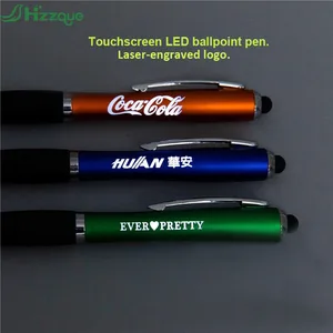 Stocked 3 in 1 Promotional Multi Functional Stylus Led Light up logo Pen Promotion Ballpoint Pen with Custom logo Engraved