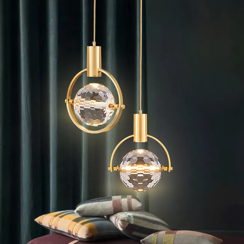 Postmodern Nordic Luxury Small Pendant Light for Bedroom Bar Counter Hallway & Dining Room-Minimalist Single Head Crystal Design