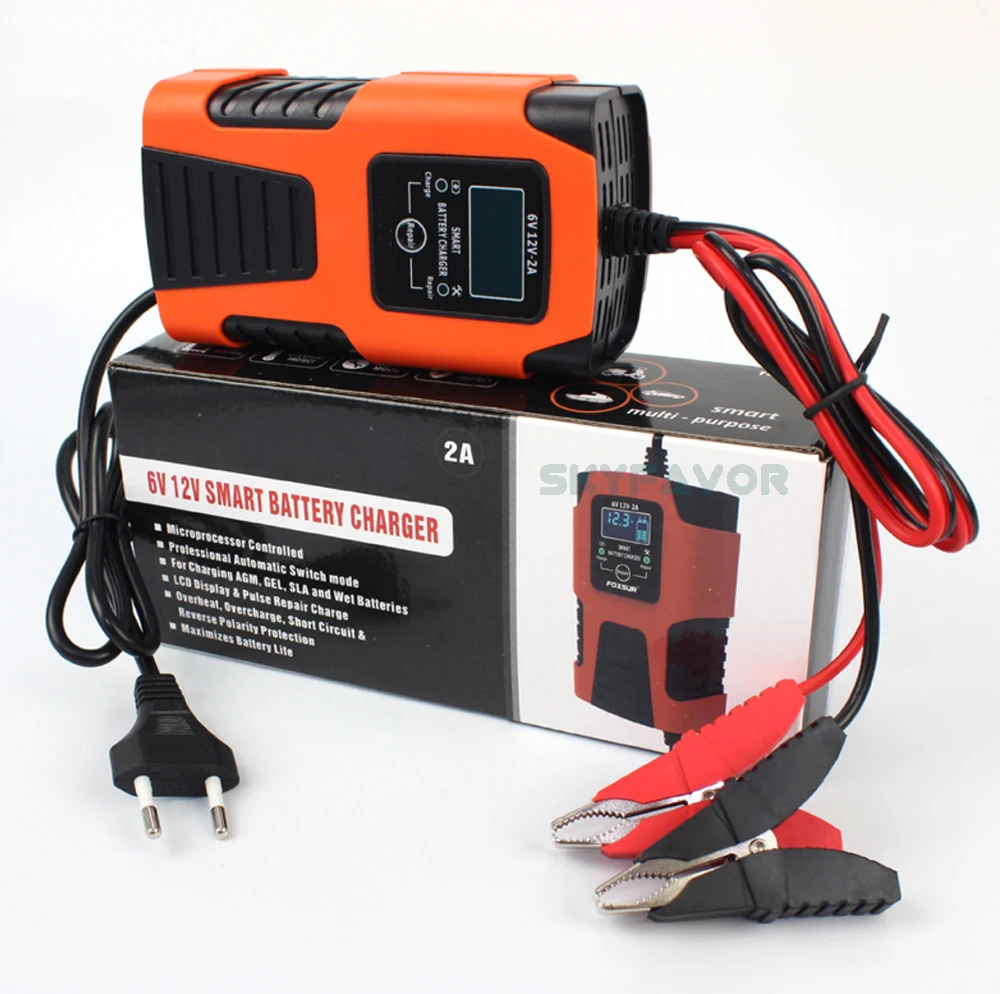 Automatic toy car motorcycle battery charger 12V 6V 2A LCD display Universal Pulse Repair lead acid battery charger with CE ROHS